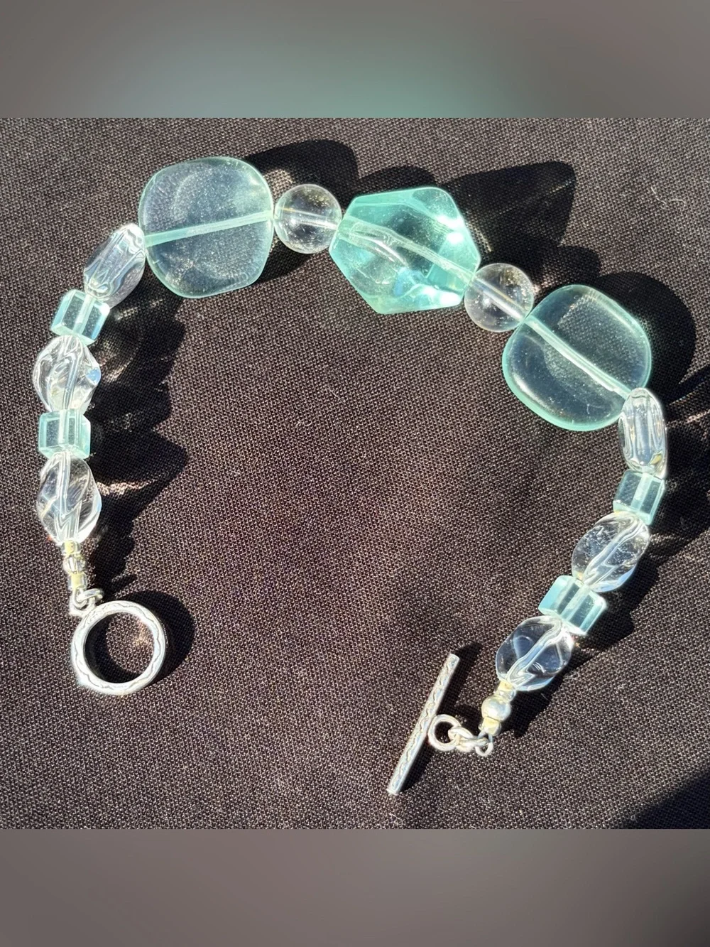 Fluorite, Aquamarine, Crystal .925 Artisan Hand Crafted Bracelet